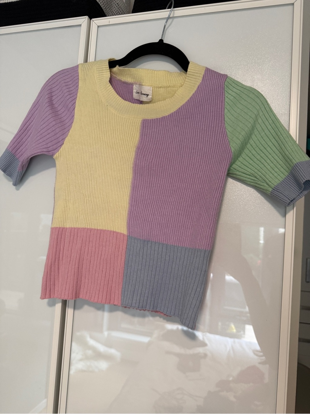 Colorblock Ribbed Short-Sleeve Top - Pastel Multi
